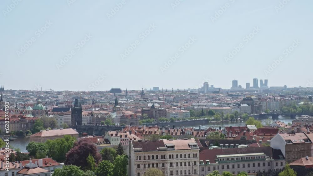 Panning right panorama of Prague's Old Town with Vltava river in Czech Republic; Panning right panorama of Prague's Old Town with Vltava river in Czech Republic;