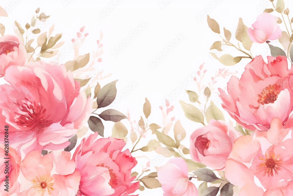 Watercolor greeting card with peony flowers.ai generated