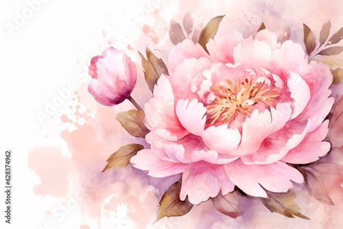 Watercolor greeting card with peony flowers.ai generated