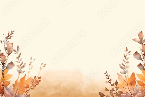 Watercolor autumn background with mushrooms  leaves and pumpkins. Illustration. ai generated 