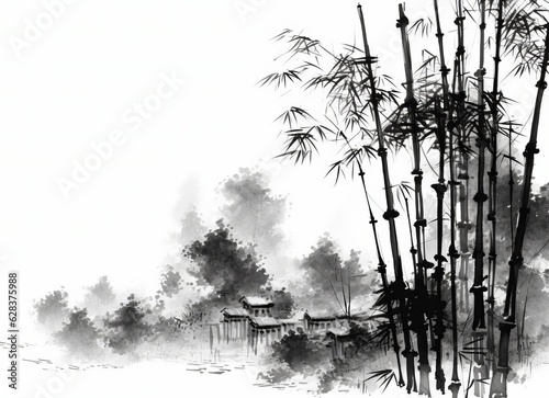 竹の水墨画,Generative AI AI画像