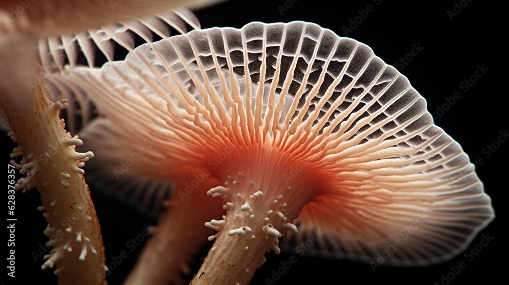 a close up of a mushroom with a black background behind it. generative ai a close up of a mushroom with a black background behind it. generative ai