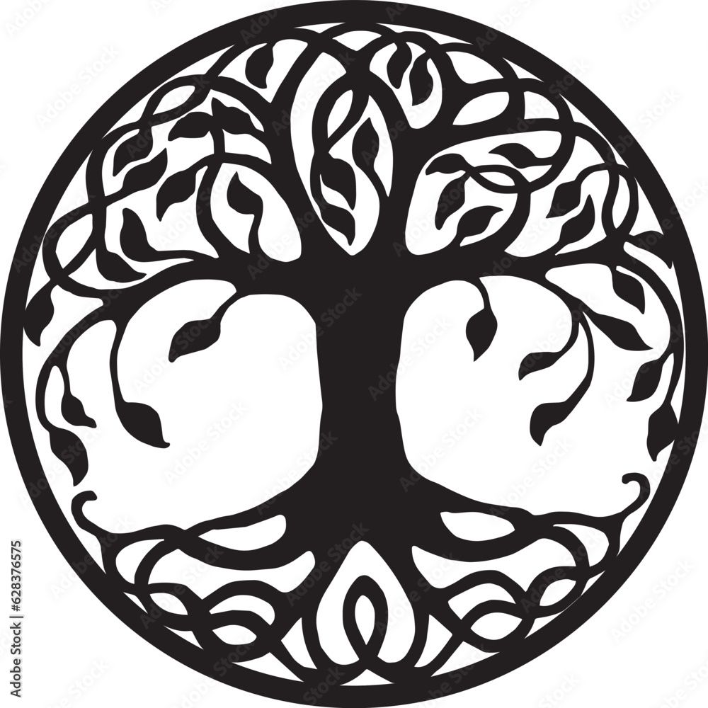 tree of life black on white background vector logo lasercut