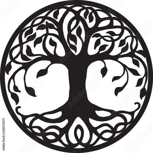 tree of life black on white background vector logo lasercut