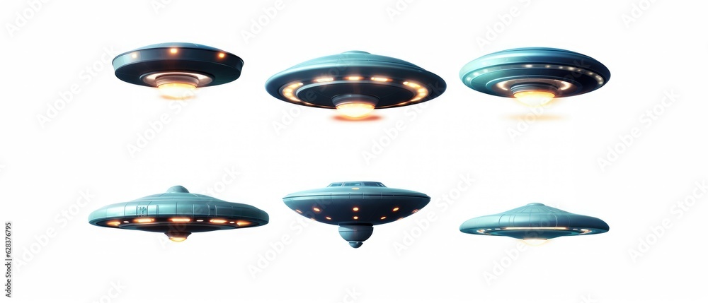 Fototapeta premium assorted alien flying saucers on white background