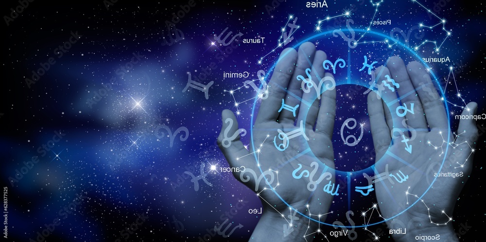 Obraz premium Astrological horoscope circle with zodiac sings