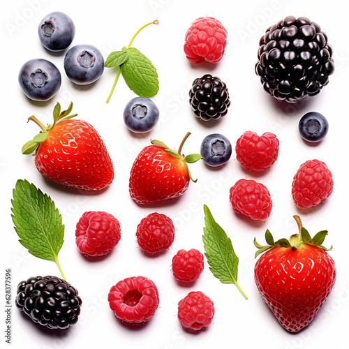 Blackberry  raspberry  blueberry and strawberry isolated on white background