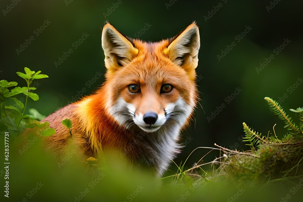 Fototapeta premium red fox in the grass generated Ai