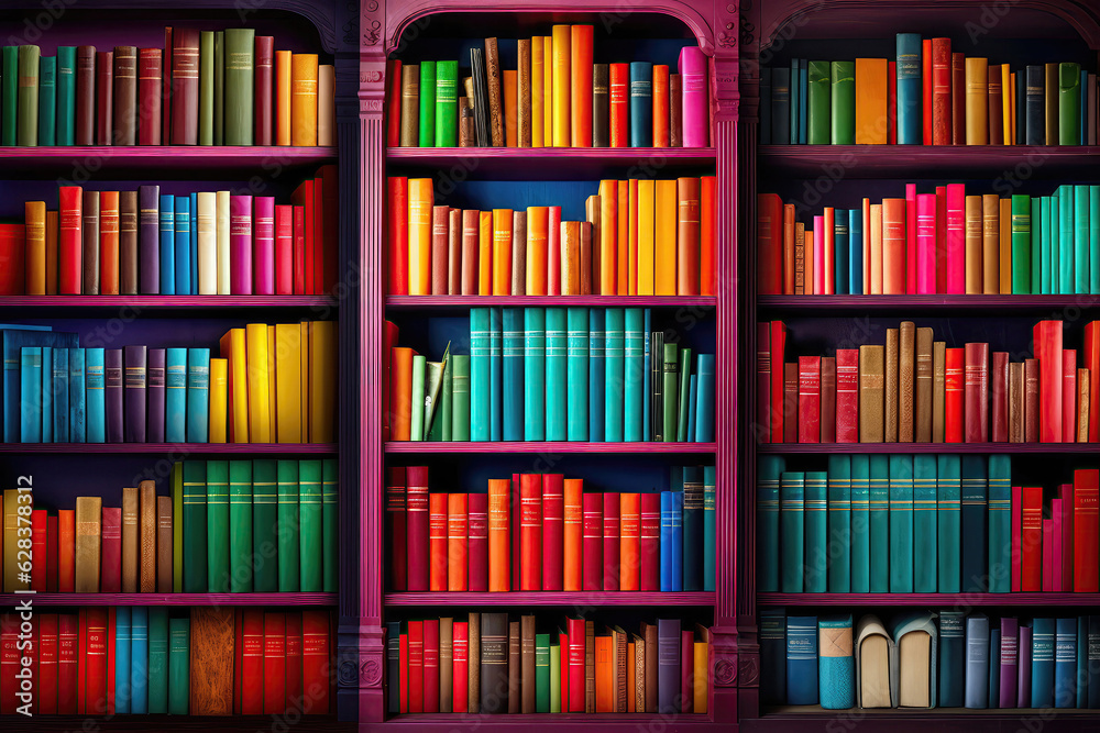 Book Shelf Filled With Lots Of Colorful Books