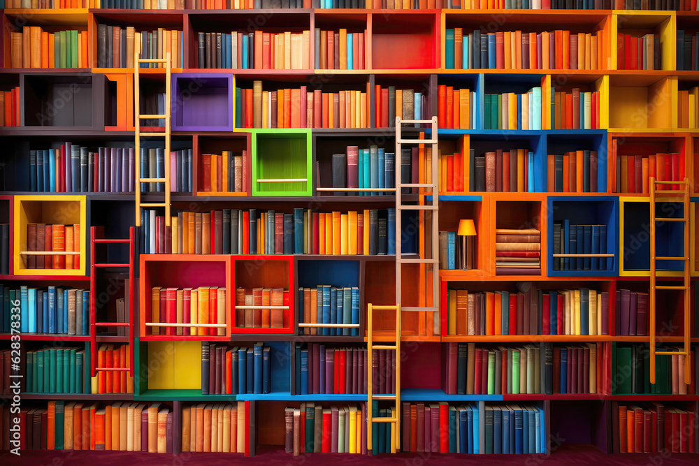 Colorful Bookshelves Displaying Wealth Of Knowledge Colorful Bookshelves Displaying Wealth Of Knowledge