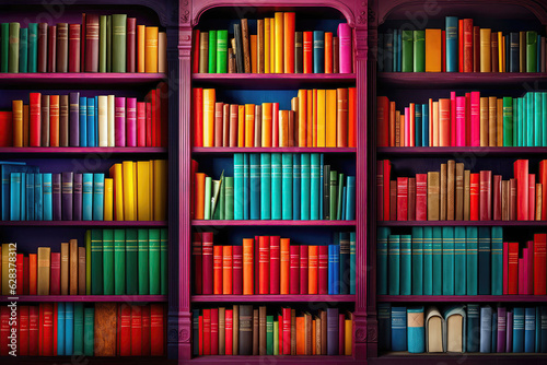 Book Shelf Filled With Lots Of Colorful Books photo