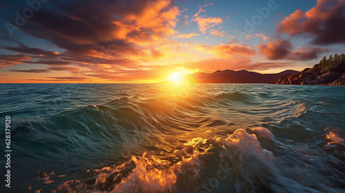 a vibrant sunset over a calm ocean