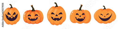 Halloween Vector Collection. Cute kind pumpkins for Halloween. Jack lantern with different laughing spooky faces. . Vector illustration