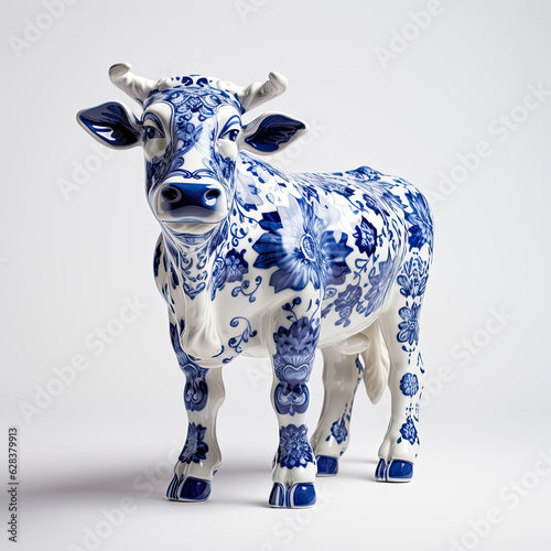 Cow Traditional Dutch Delft Blue Porcelain Statue