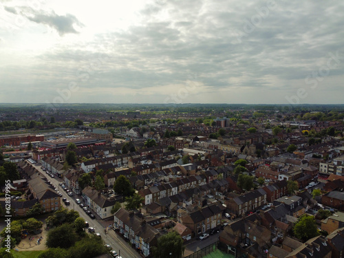 Most Beautiful Aerial View of Central Bedford City of England Great Britain of UK. The Downtown's photo Was Captured with Drone's Camera from Medium Altitude from River Great Ouse on May 28th, 2023.	 photo