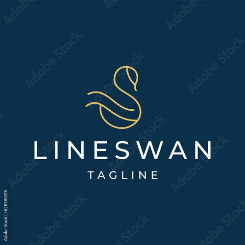 Swan line art logo icon design template