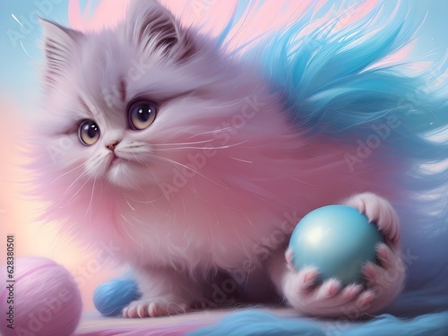 Little adorable cute fluffy persian exotic kitten, Generative AI Illustration