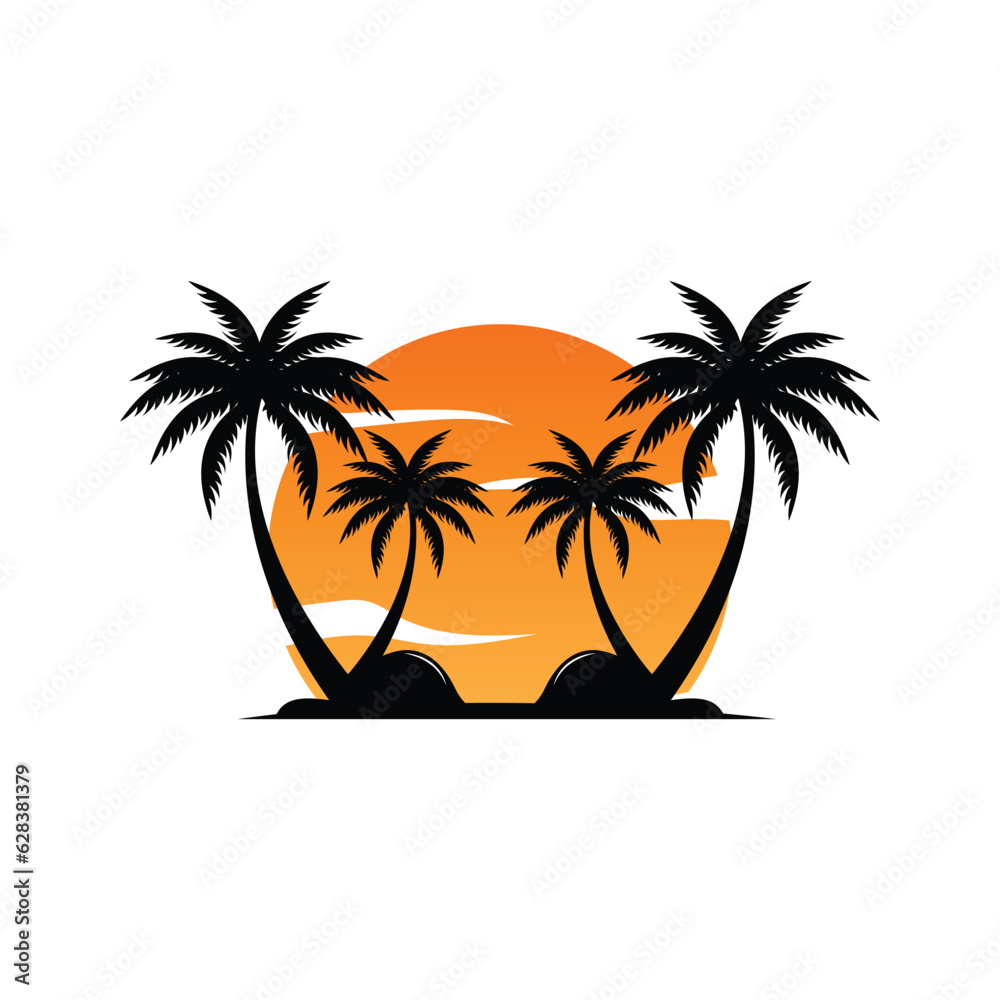 Coconut Tree Logo Design, Beach Plant Vector, Palm Tree Summer, Illustration Template