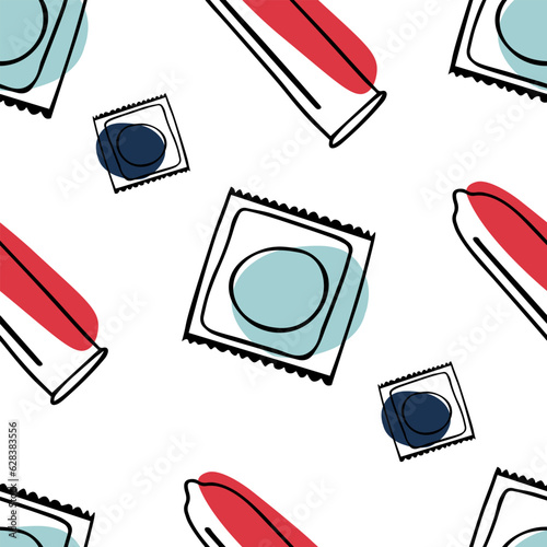 Seamless pattern different doodle condoms