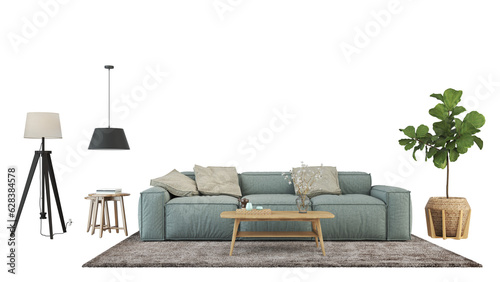 Interior furniture set 3D render. Living room house floor template background mockup design , isolated on transparent background.