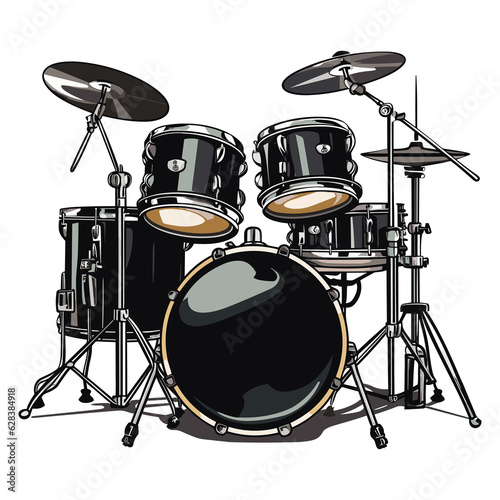 Fotobehang drum set kit musical instruments illustration