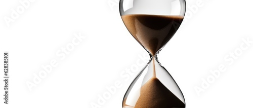 Classic Hourglass filled with sand on a white background with copy space, Close-up hourglass, Generative AI.