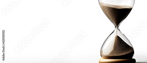 Hourglass filled with sand close up on a white background, Generative AI.