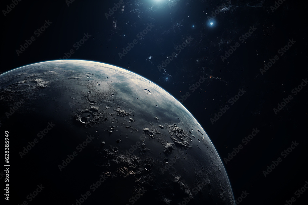 Outer Space View of Super Moon on Dark Sky Background