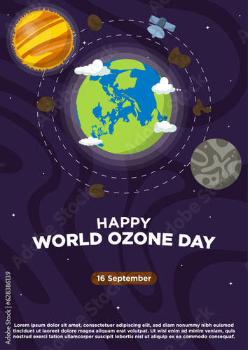 Poster Template Hand Drawn Vector World Ozone Day With Beautiful Galaxy Themes