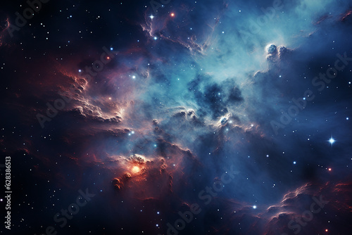 Outer Space View with Shining Nebula and Starlight in Sky Universe