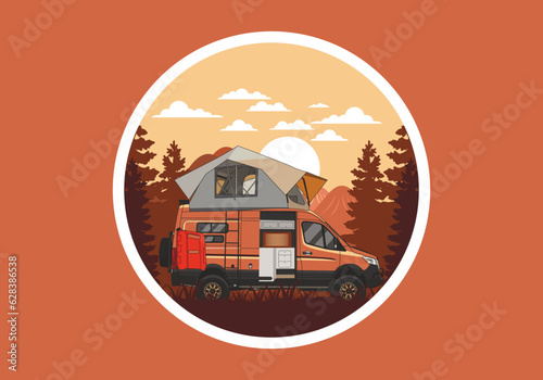Large van with roof tent illustration design