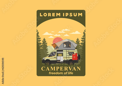 Large van with roof tent illustration design