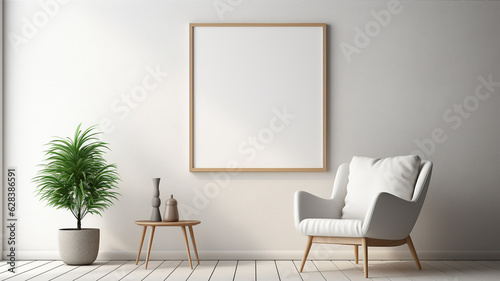 Minimalist modern interior background with poster frame mockup. Generative AI
