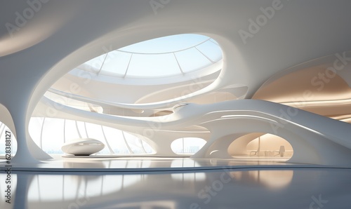 Avant-garde fashion inside a simple structure inside a large building hall. . Generative AI