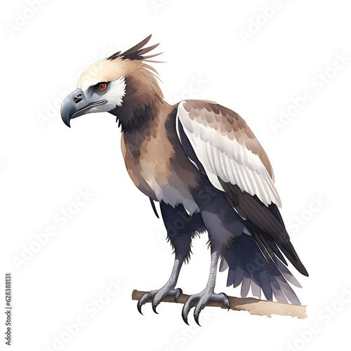 Vulture  in cartoon style. Cute Little Cartoon Vulture  isolated on white background. Watercolor drawing, hand-drawn Vulture  in watercolor. For children's books, for cards, Children's illustration. © chanjaok1