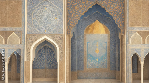 The majesty of islamic art through canvas painting. Generative AI.