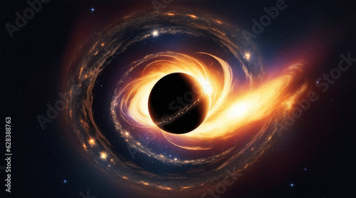 Illustration of blackhole with space dust in the universe. Generative AI.