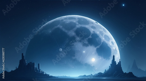Moon in sky at night background asset game 2d futuristic. Generative AI.