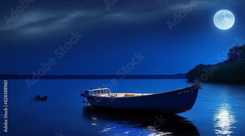 Boat on the night wallpaper background landscape boating. Generative AI.