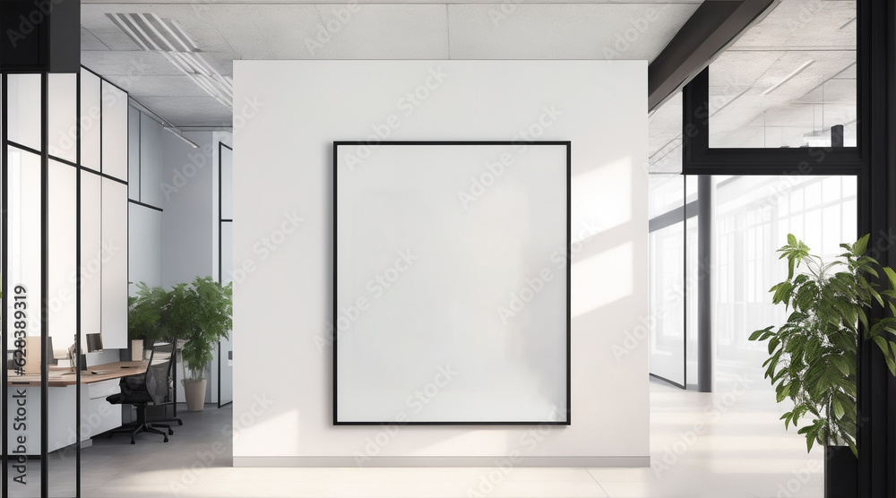 Square canvas framed on office. Generative AI. Square canvas framed on office. Generative AI.