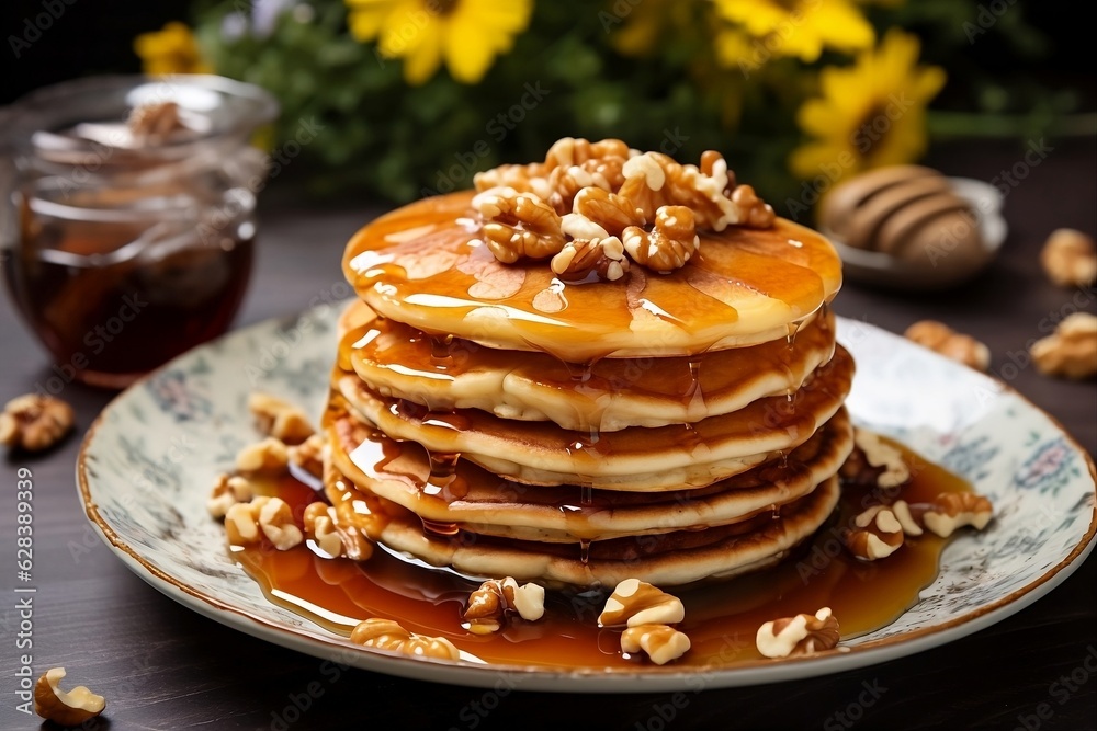 Pancakes with honey and nuts Pancakes with honey and nuts