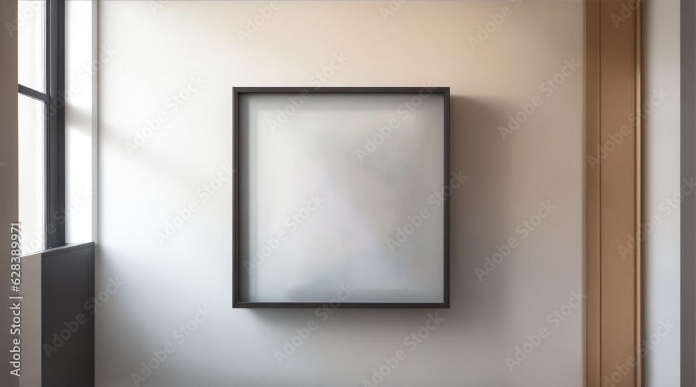 Square canvas framed on wall. Generative AI. Square canvas framed on wall. Generative AI.
