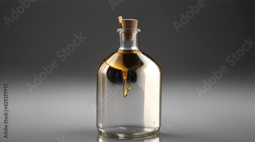 Single metal bottle with liquid and reflection. Generative AI.