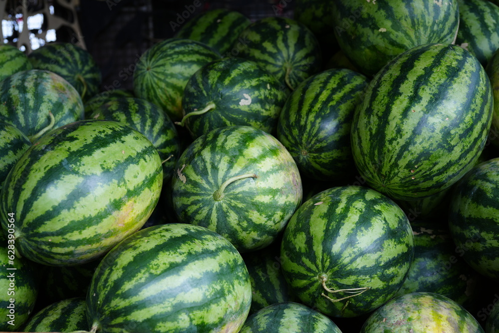 Watermelon fruits are sold in tropical countries. Watermelon fruits are sold in tropical countries.