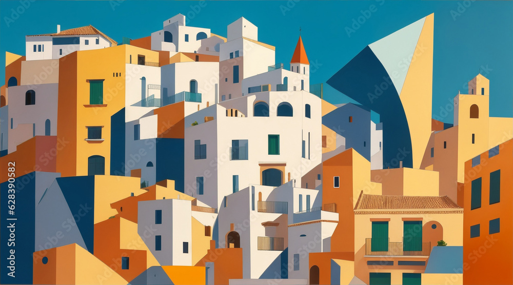 Cubist illustration of malaga. Generative AI. Cubist illustration of malaga. Generative AI.