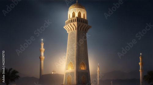 Canvas Print Illuminated minaret highlights ancient Arabic elegance and spirituality
