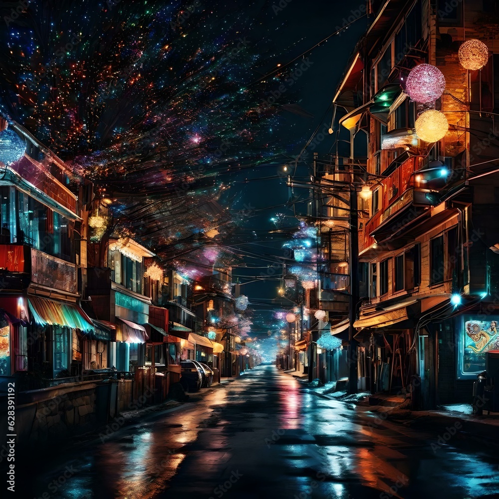 Night view of city Street, Generated using AI