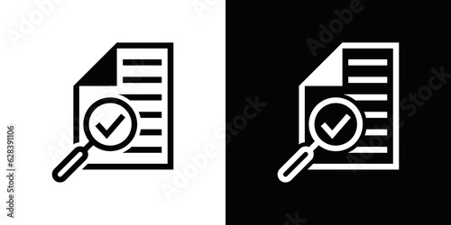 logo design review document icon vector inspiration, magnifying glass like check rate. oversight plan, service critique process verification and annual inspection concept.on white and black background