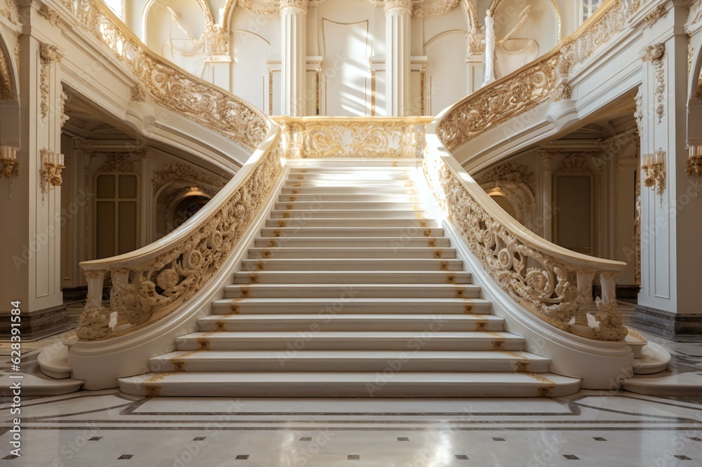 Obraz premium Marble Staircase in a Royal Golden Palace, Generative AI