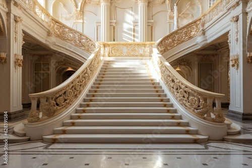 Marble Staircase in a Royal Golden Palace, Generative AI